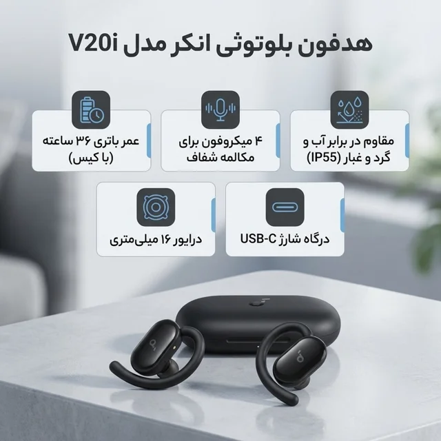 هدفون بلوتوثی انکر مدل V20i بدون قابلیت نویز کنسلینگ، درگاه شارژ USB Type-C، دارای 4 میکرو 103096509