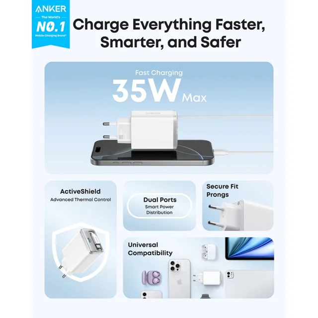 شارژر دیواری 35 وات انکر مدل A2658 به همراه کابل USB-C 102002619