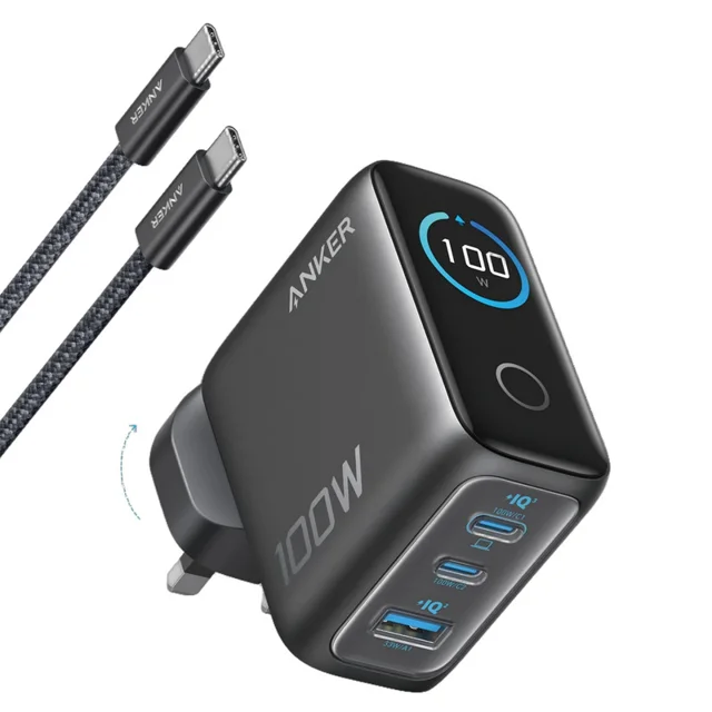 شارژر دیواری 100 وات سه پورت انکر مدل B121B به همراه کابل تبدیل USB-C 102003980