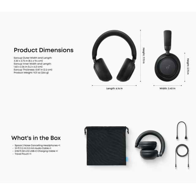 هدفون بلوتوثی انکر مدل Soundcore Space 2 با نویز کنسلینگ فعال ANC، صدای Hi-Res و شارژدهی ت 102959414