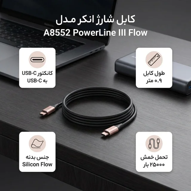 کابل USB-C به USB-C انکر مدل A8552 PowerLine III Flow طول 0.9 متر 102917790