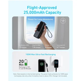 پاوربانک 100 وات انکر مدل A1695 ظرفیت 25000 میلی آمپر ساعت به همراه دو کابل USB-C 101998890
