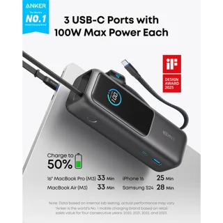 پاوربانک 100 وات انکر مدل A1695 ظرفیت 25000 میلی آمپر ساعت به همراه دو کابل USB-C 101998961